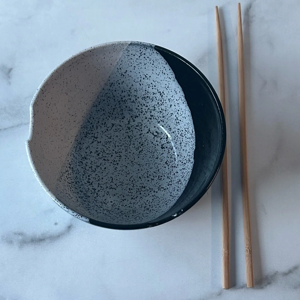 Handmade Ceramic White & Black Ramen Bowl with Chopsticks - After Hours Pottery
